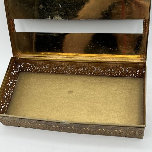 Vtg Metal Gold Brass ROSE Tissue Box Cover Holder HOLLYWOOD REGENCY MCM Glam - Picture 4 of 7